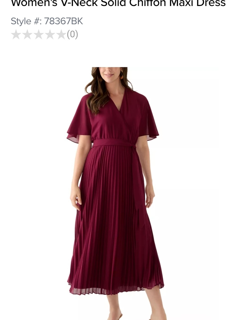 Sandra Darren V-Neck Solid Chiffon Maxi Dress - Burgundy Size 6